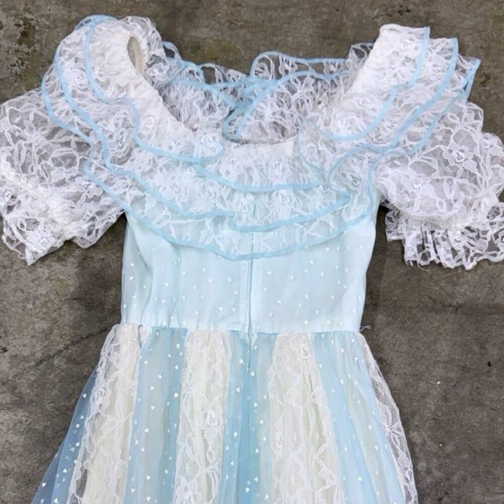Vintage coquette tulle lace cottagecore striped heart printed maxi dress - Picture 6 of 6